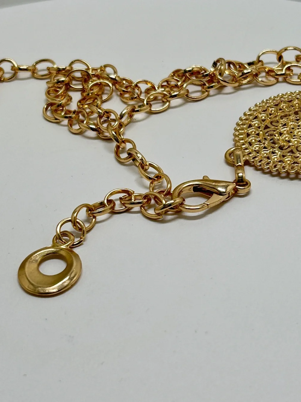 Gold Filigree Disc Waist Hip Chain Belt, 45”